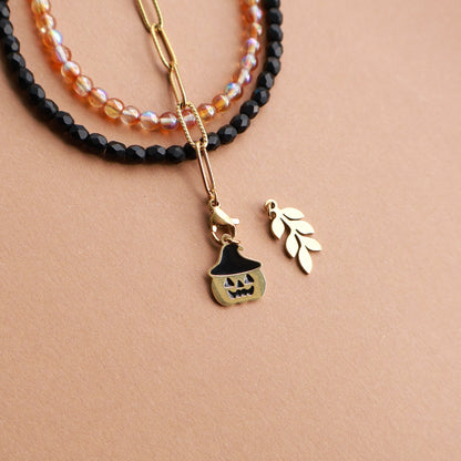 Halloween Taschenanhänger mit Kürbis und Blatt-Anhänger, Gold, Schwarz und Orange