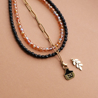 Halloween Taschenanhänger mit Kürbis und Blatt-Anhänger, Gold, Schwarz und Orange