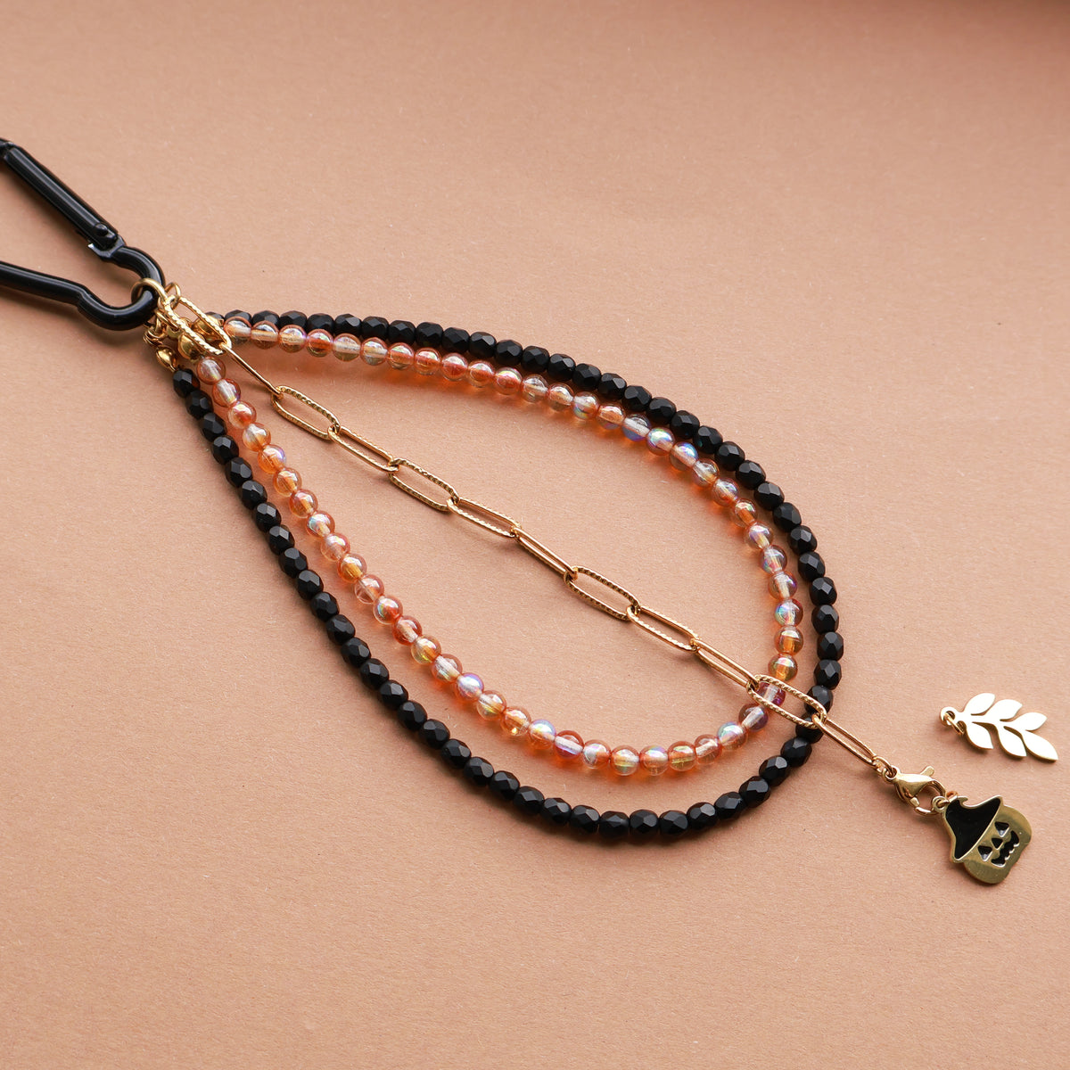Halloween Taschenanhänger mit Kürbis und Blatt-Anhänger, Gold, Schwarz und Orange