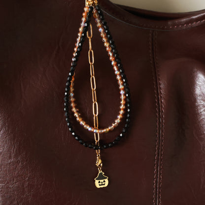 Halloween Taschenanhänger mit Kürbis und Blatt-Anhänger, Gold, Schwarz und Orange
