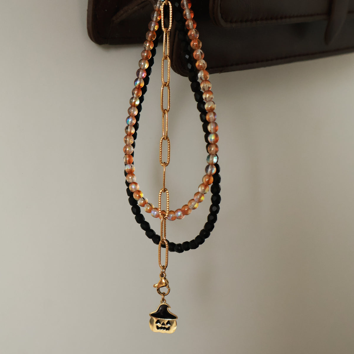 Halloween Taschenanhänger mit Kürbis und Blatt-Anhänger, Gold, Schwarz und Orange