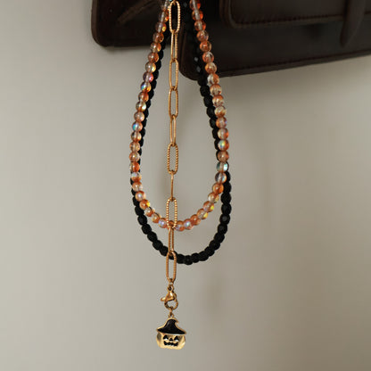 Halloween Taschenanhänger mit Kürbis und Blatt-Anhänger, Gold, Schwarz und Orange