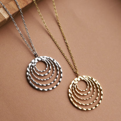 Lange Goldkette mit großem Kreis-Anhänger, Edelstahl