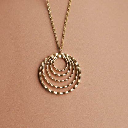 Lange Goldkette mit großem Kreis-Anhänger, Edelstahl