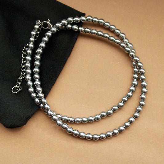 Hämatit Halkette, schlichte graue Kette mit Perlen und Edelstahl