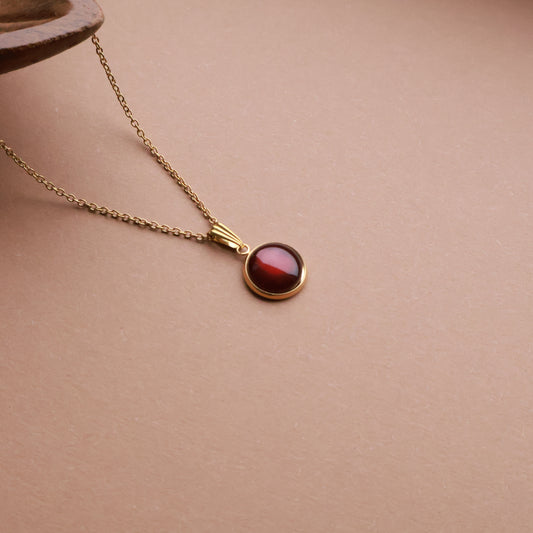 Goldene Halskette mit rundem Anhänger in Braun (1,2 cm), Edelstahl