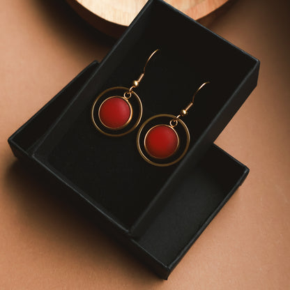 Ohrringe Gold und Rot Matt mit Kreis Anhänger, Edelstahl