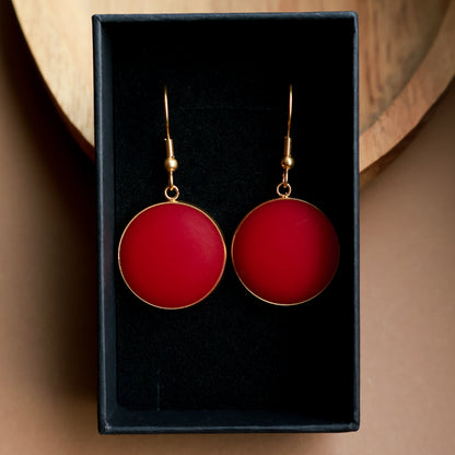 Runde Ohrringe in Rot Matt und Gold aus Edelstahl