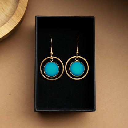 Ohrringe in Gold und Türkis Matt mit Kreis Anhänger, Edelstahl