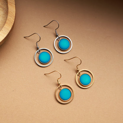 Ohrringe in Gold und Türkis Matt mit Kreis Anhänger, Edelstahl