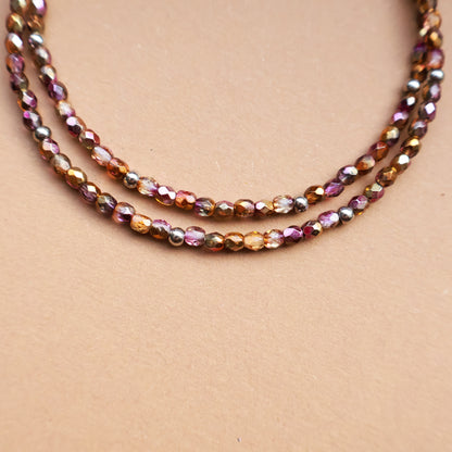 Halskette Ember in funkelnden Erdtönen, Handgefertigte Perlenkette aus Edelstahl in Silber