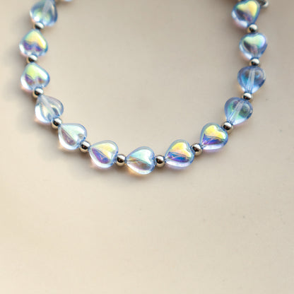 Armband mit Perlen in Herzform, Hellblau und Silber