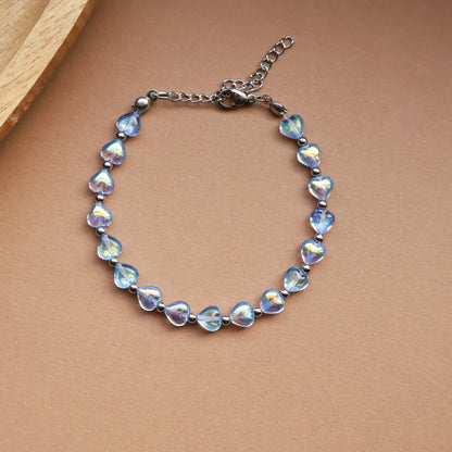 Armband mit Perlen in Herzform, Hellblau und Silber