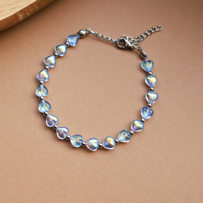 Armband mit Perlen in Herzform, Hellblau und Silber