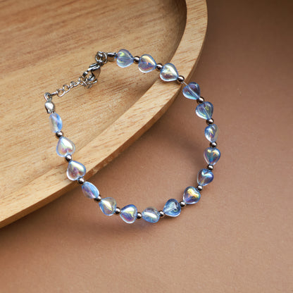 Armband mit Perlen in Herzform, Hellblau und Silber