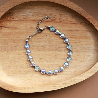 Armband mit Perlen in Herzform, Hellblau und Silber