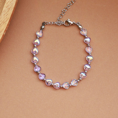 Armband mit Perlen in Herzform, Lilac und Silber