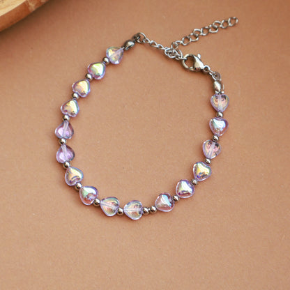 Armband mit Perlen in Herzform, Lilac und Silber
