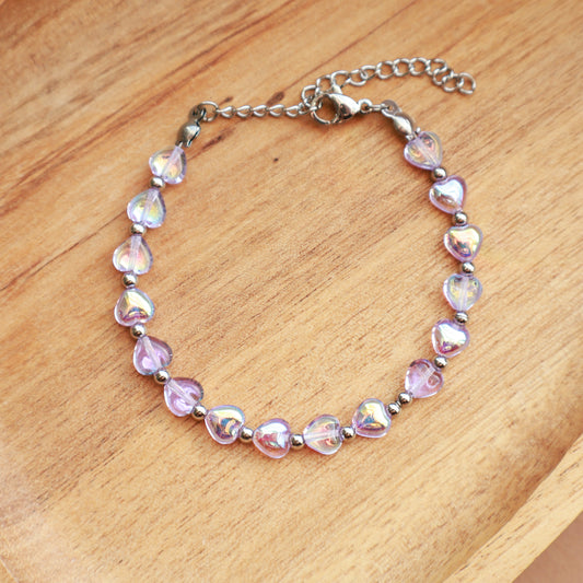 Armband mit Perlen in Herzform, Lilac und Silber