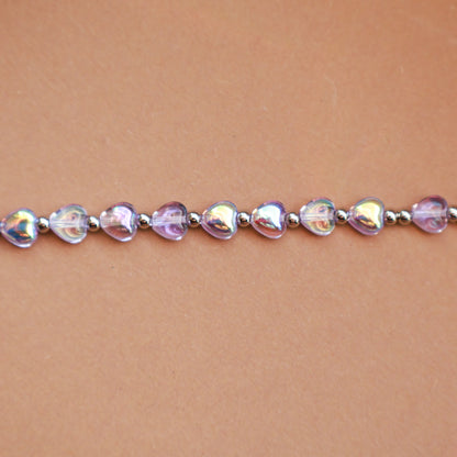 Armband mit Perlen in Herzform, Lilac und Silber