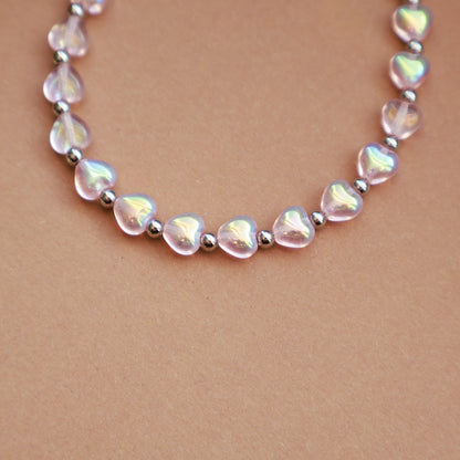 Armband mit Perlen in Herzform, Rosa und Silber