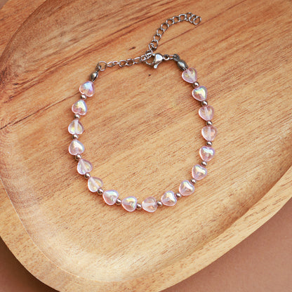 Armband mit Perlen in Herzform, Rosa und Silber