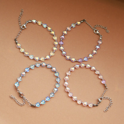 Armband mit Perlen in Herzform, Lilac und Silber