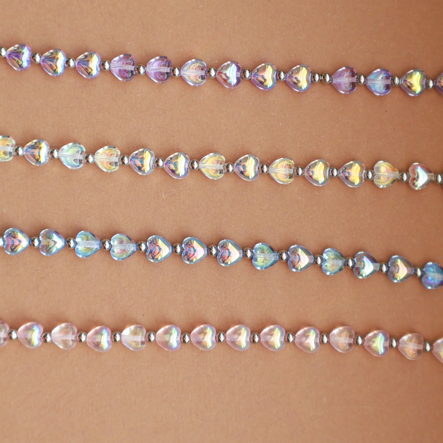 Armband mit Perlen in Herzform, Rosa und Silber