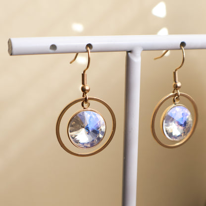 Ohrringe in Gold mit Zirkonia-Steinen und Kreis Anhänger, Edelstahl