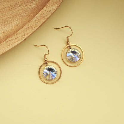 Ohrringe in Gold mit Zirkonia-Steinen und Kreis Anhänger, Edelstahl