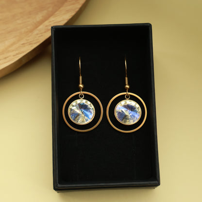 Ohrringe in Gold mit Zirkonia-Steinen und Kreis Anhänger, Edelstahl