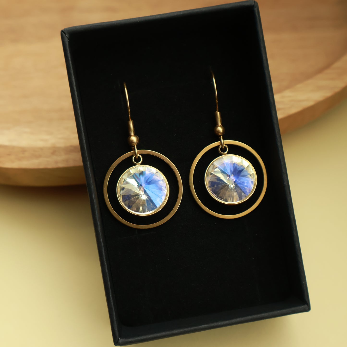 Ohrringe in Gold mit Zirkonia-Steinen und Kreis Anhänger, Edelstahl