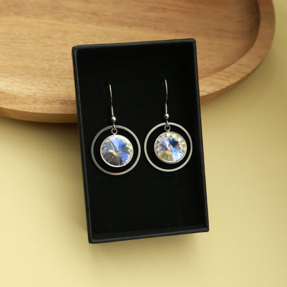 Ohrringe in Silber mit Zirkonia-Steinen und Kreis Anhänger, Edelstahl