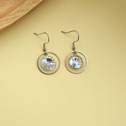 Ohrringe in Silber mit Zirkonia-Steinen und Kreis Anhänger, Edelstahl