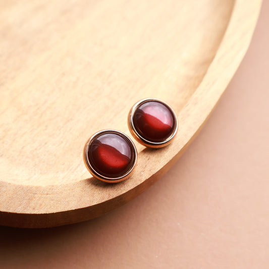 Runde Ohrstecker in Roségold mit braunem Stein, Edelstahl