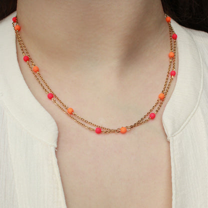 Halskette Gold mit kleinen Perlen in Orange, Neon Orange, Edelstahl