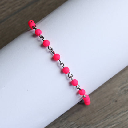 Armband Silber mit kleinen Perlen in Pink, Neon, Edelstahl