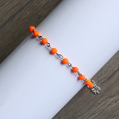 Armband Silber mit kleinen Perlen in Orange, Neon, Edelstahl