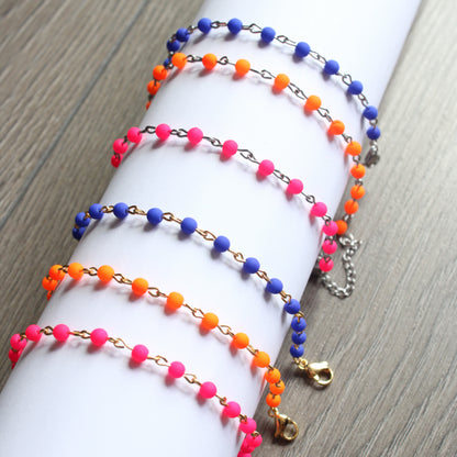 Armband Silber mit kleinen Perlen in Orange, Neon, Edelstahl