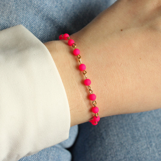 Armband Gold mit kleinen Perlen in Pink, Neon, Edelstahl