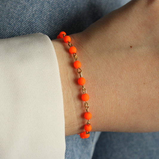 Armband Gold mit kleinen Perlen in Orange, Neon, Edelstahl