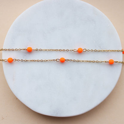 Halskette Gold mit kleinen Perlen in Orange, Neon Orange, Edelstahl