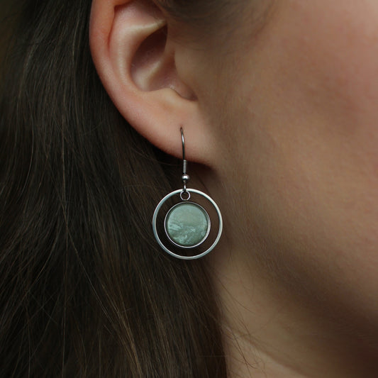 Ohrringe Silber und Jadegrün mit Kreis Anhänger, Edelstahl