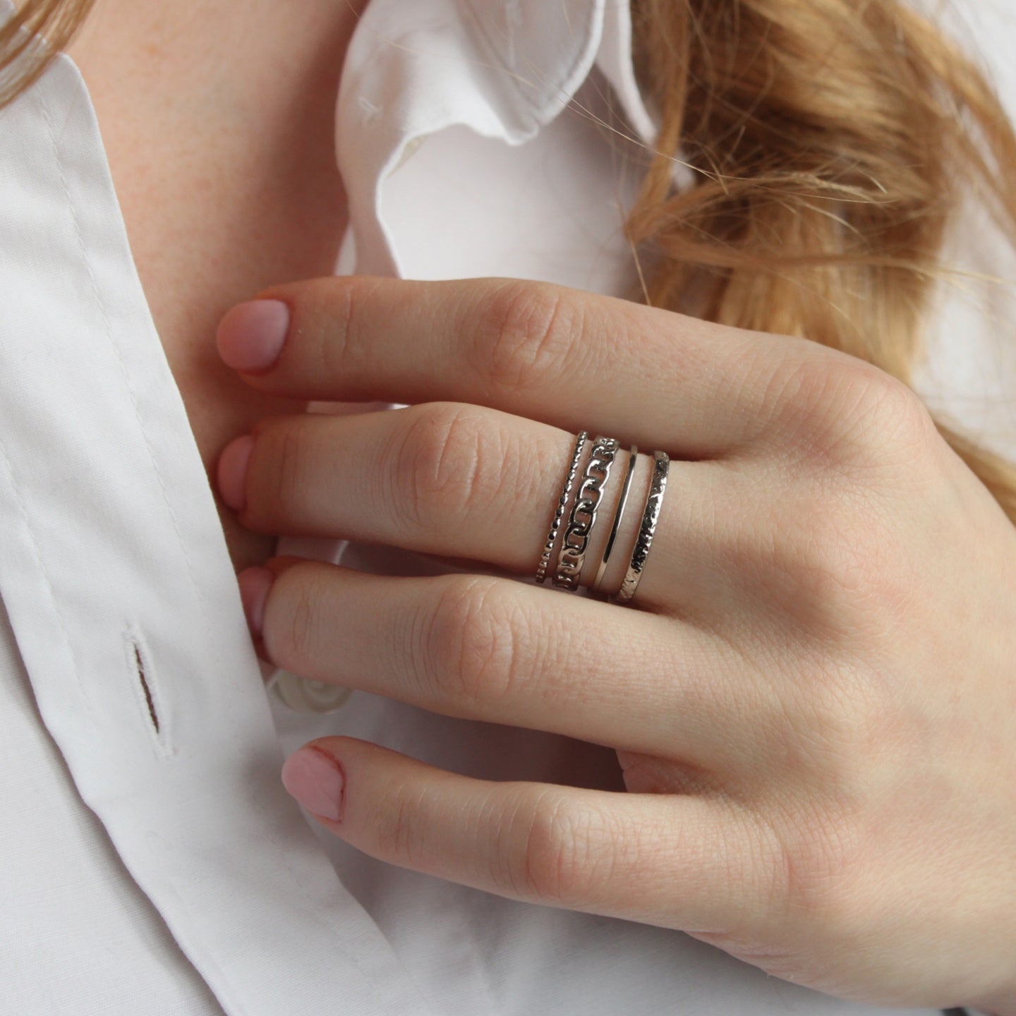 Ring Silber, 4-reihig, Edelstahl
