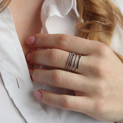 Ring Silber, 4-reihig, Edelstahl
