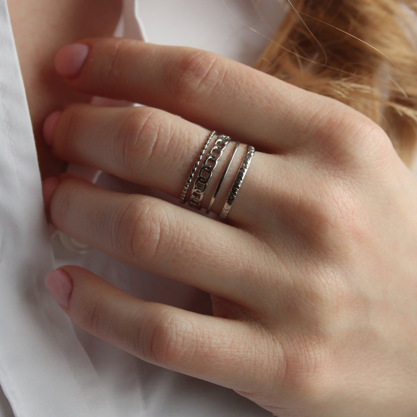 Ring Silber, 4-reihig, Edelstahl